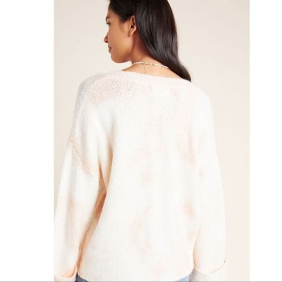 Anthropologie Maggie Oversized V-Neck Pink Cream Pullover Sweater Women's Medium - Picture 6 of 13